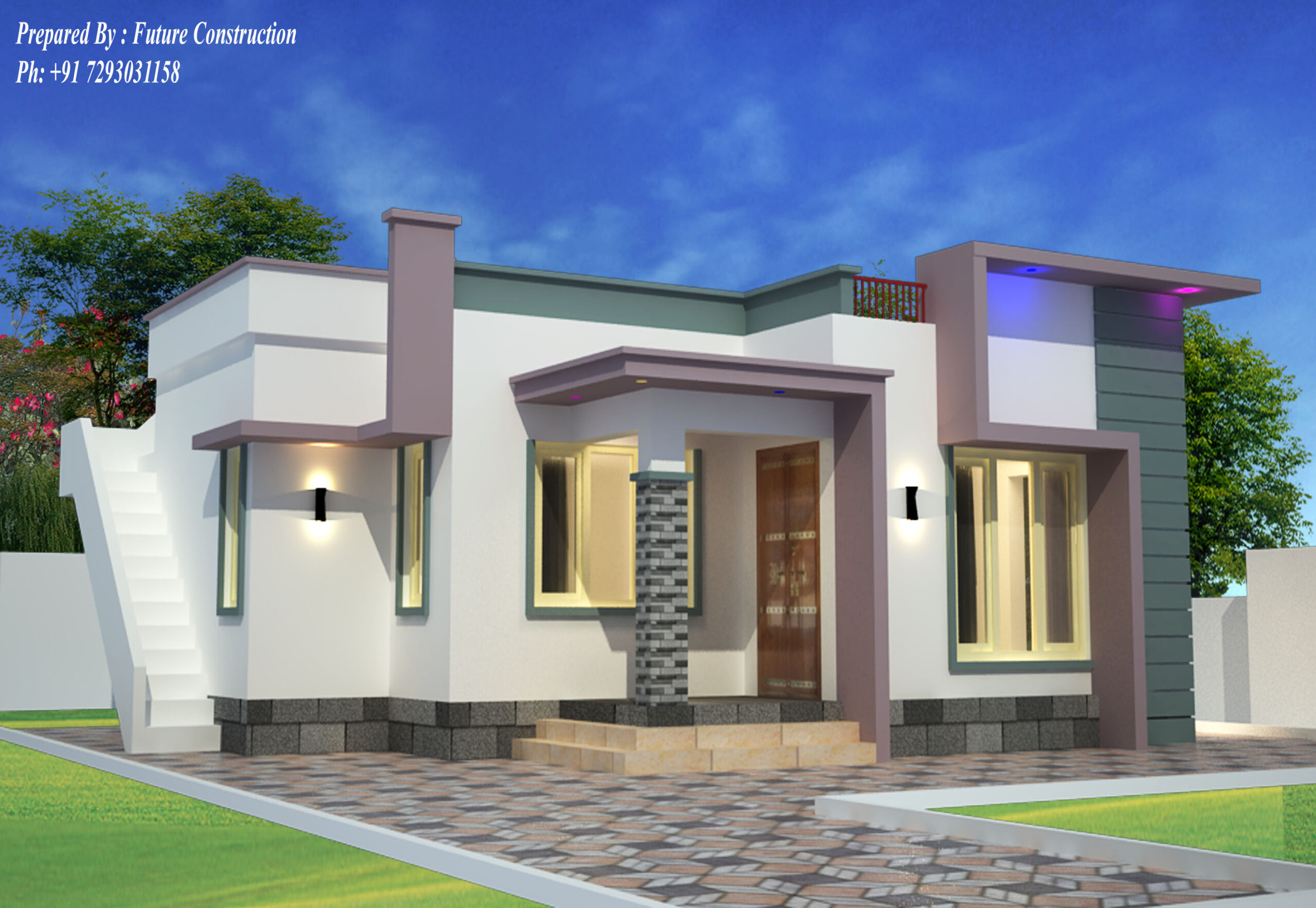 Single Story Flat Roof Style House